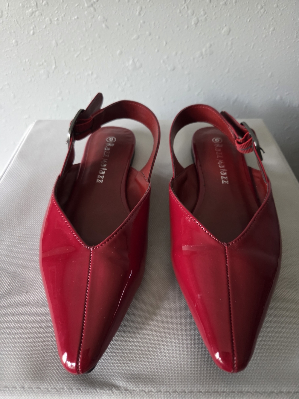 Red Patent Pointed-Toe Slingback Flats